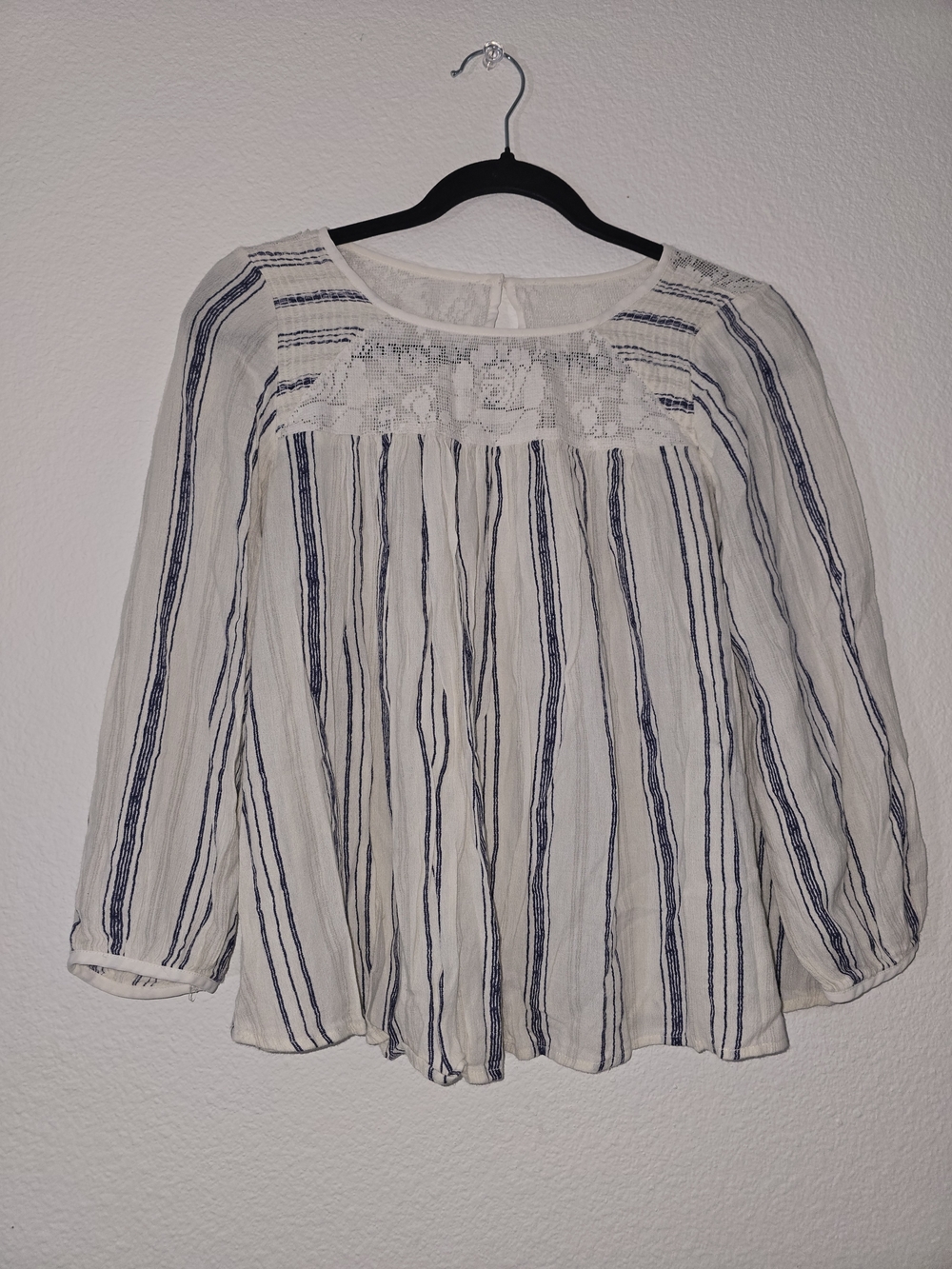 American Eagle Outfitters White Blouse with Navy Stripes